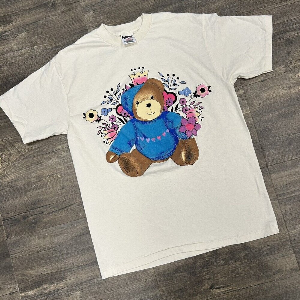 Vintage Teddy Bear Puff‎ Print Tshirt Size Large Single Stitch Made In USA